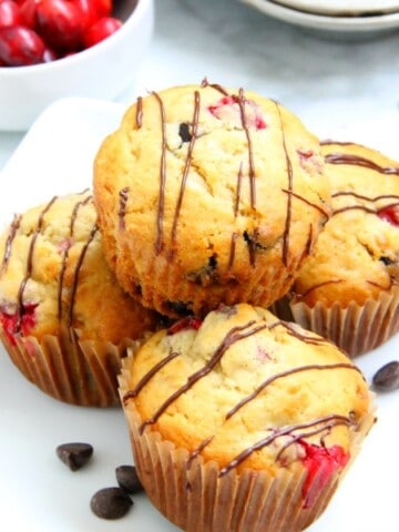 Cranberry Dark Chocolate Oatmeal Muffins on white plate