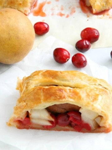 Cranberry Pear Strudel on white plate