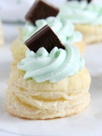 Mint Chocolate Puff Pastry Tartlets on white background