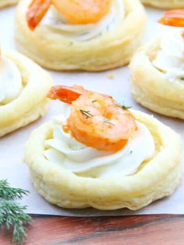 Spicy Shrimp Cream Cheese Tartlets on wood background