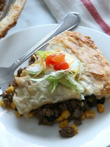 Puff Pastry Taco Pot Pie on white plate