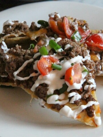 Taco Skillet Nachos on white plate