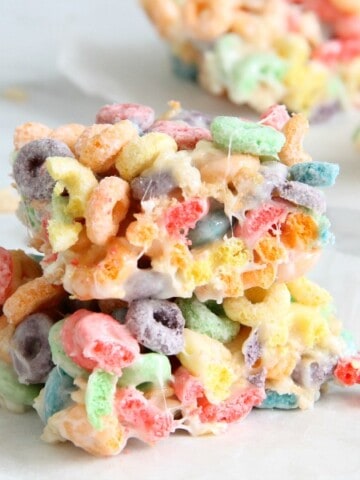 Fruity Marshmallow Treats on parchment paper