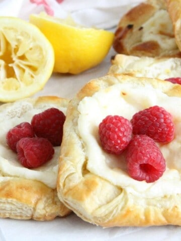 Lemon Raspberry Danish on parchment paper