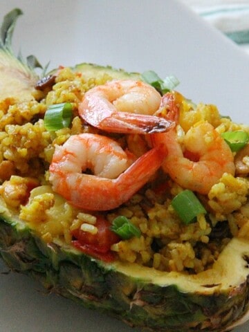 Pineapple Fried Rice in pineapple shell