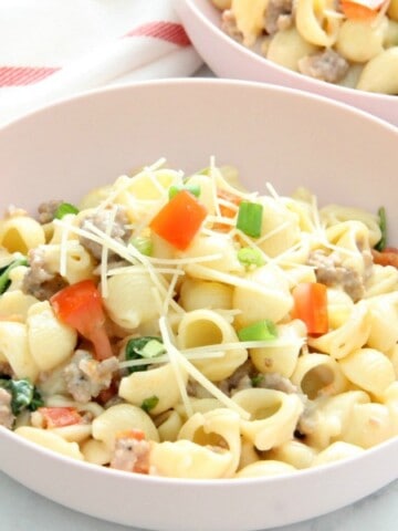 Creamy Sausage and Tomato Pasta in bowl