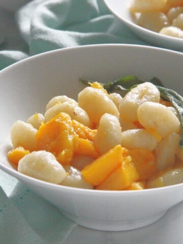 Pumpkin Gnocchi with Sage Butter Sauce in bowl