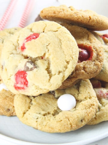 Peppermint Chocolate Chip Cookies on a white plate