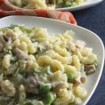 Leftover Turkey Pasta on white plate