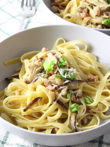 Pancetta and Mushroom in white bowls