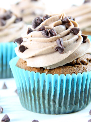 Double Chocolate Cupcakes in blue liners