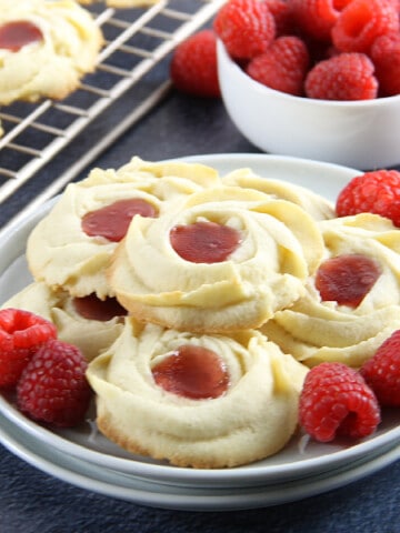 Raspberry Butter Cookies on white plate
