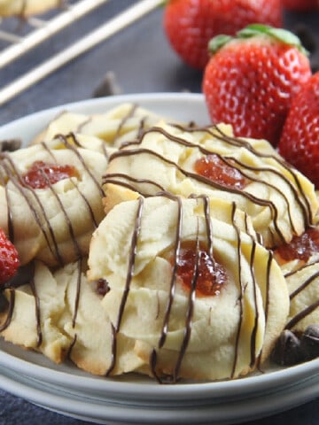 Strawberry Chocolate Butter Cookies on white plate