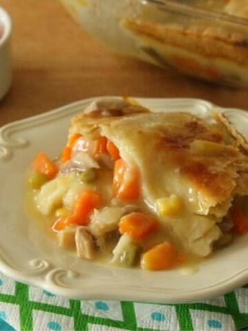 Homemade Chicken Pot Pie on white plate