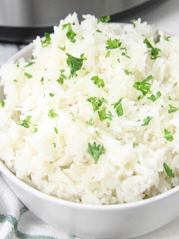 Instant Pot Basmati Rice in white bowl