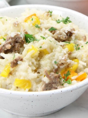 Instant Pot Sausage and Peppers Risotto in bowl