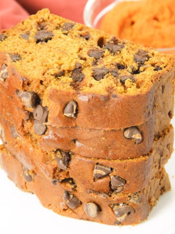 Chocolate Chip Pumpkin Bread on white plate