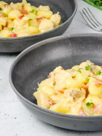 Chicken Bacon Gnocchi Skillet in bowls