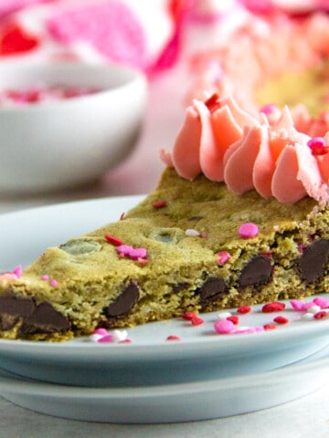 Dark Chocolate Cookie Cake on white plate