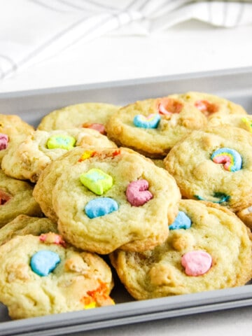 Lucky Sugar Cookies stacked on tray.
