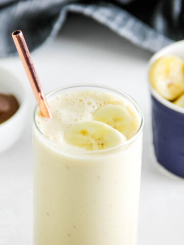 Banana Caramel Smoothie in glass.