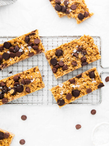 Chewy Oatmeal Granola Bars topped with sea salt.