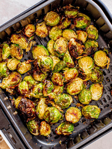 Air Fryer Brussels Sprouts cooked.