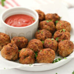Air Fryer Turkey Meatballs on white plate.