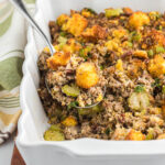 Sausage Cornbread Stuffing on spoon.