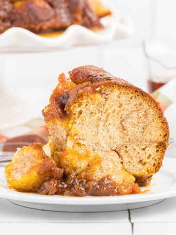 slice of pumpkin monkey bread on white plate